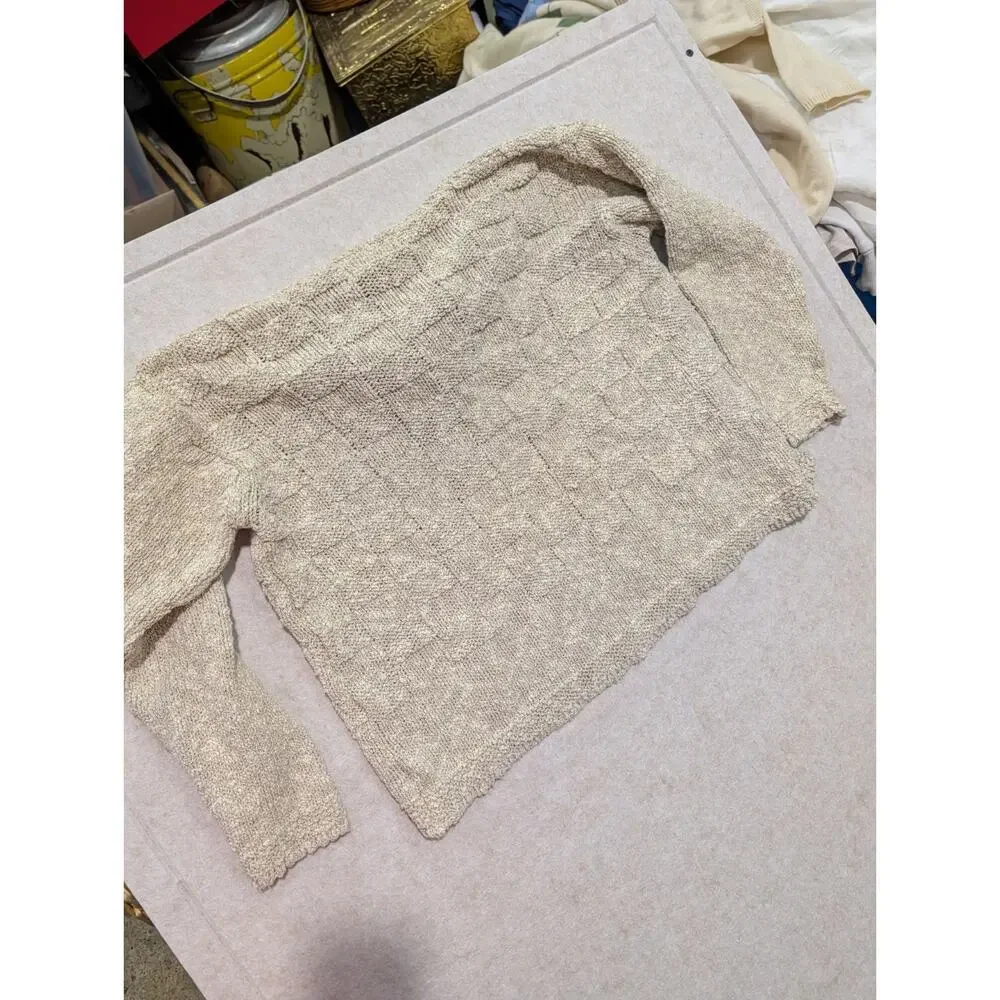 Aran Craft One Button Ivory Cardigan Linen Cotton Mix Made In Ireland Medium M - Picture 8 of 8